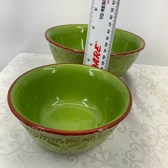 Temptations Old World Rustic Green Mixing Bowls Set Of Two Durable Embossed Oven - Picture 9 of 10